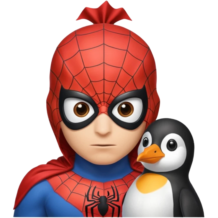 Spiderman with a penguin on his head emoji