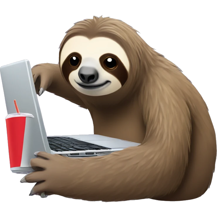 sloth with RedBull can and laptop emoji