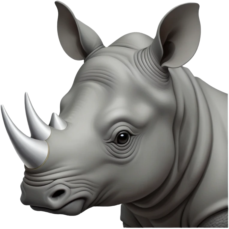 cinematic-noble--rhinoceros-portrait-emoji,slate-grey-hide--poised-and-regal,-with-a-massive,-powerful-build-and-a-thick, -deep-set-soulful-piercing-eyes,-simplified-yet-sharp-and-sophisticated-features,-highly-detailed,-large-black-eyes, zoomed out showing shoulders, large white horn  emoji