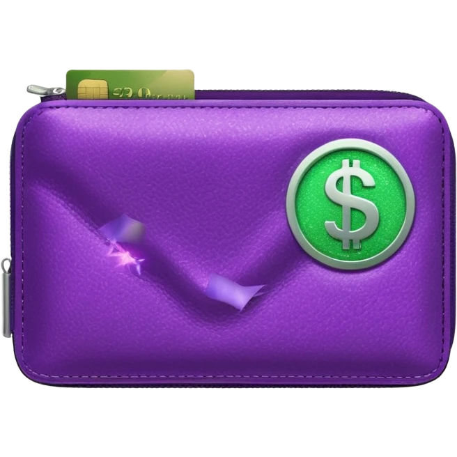 glitter purple wallet $ green symbol emoji