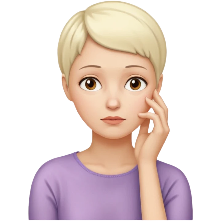 I want an emoji of a woman with cancer, the expression must be that of someone thinking, with their hand touching their chin.
 emoji