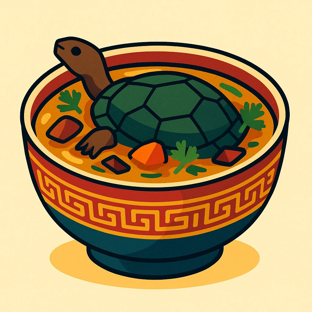 a traditional Chinese turtle soup in a ceramic bowl, elegant, detailed, rich colors emoji