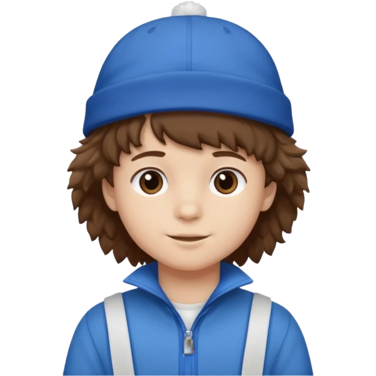 brown fluffy hair kid with blue and white hat emoji