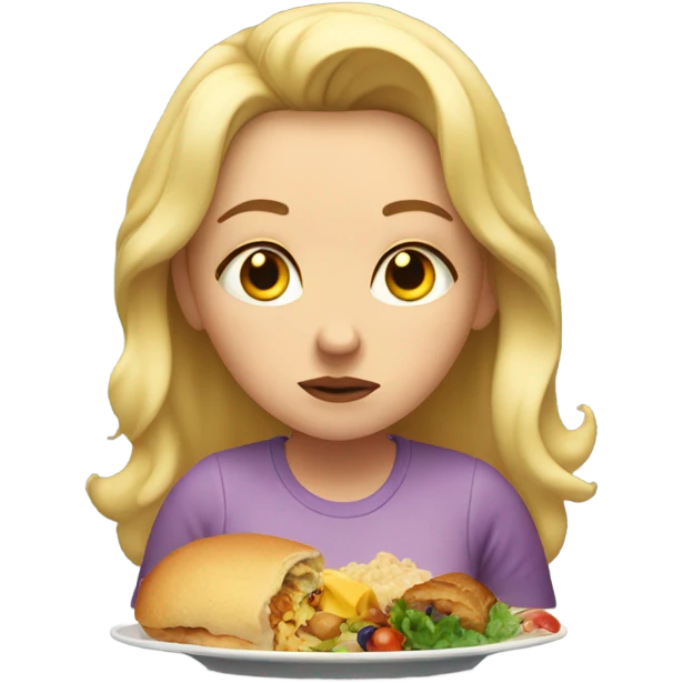 overweight blondie woman sad crying plate food emoji