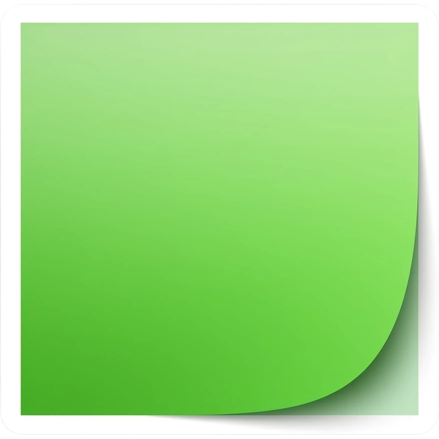 Simple and minimalistic sticker of a green sticky note, white outline, smooth gradients or solid colours emoji