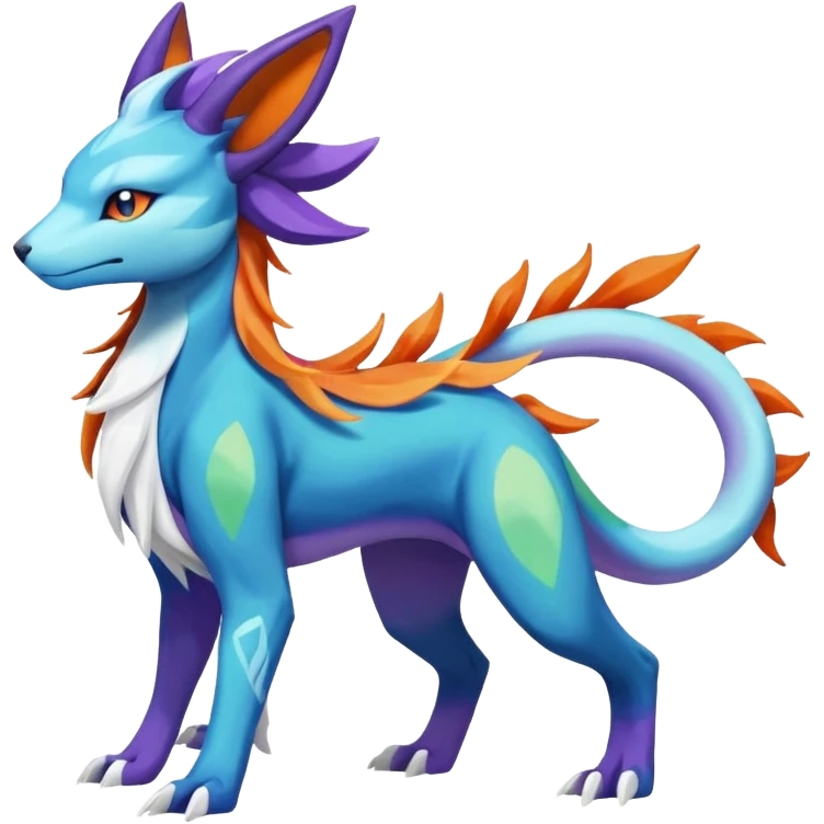 Suicune-Aurorus-Salandit-Glaceon-Meganium-fusion (full body) emoji