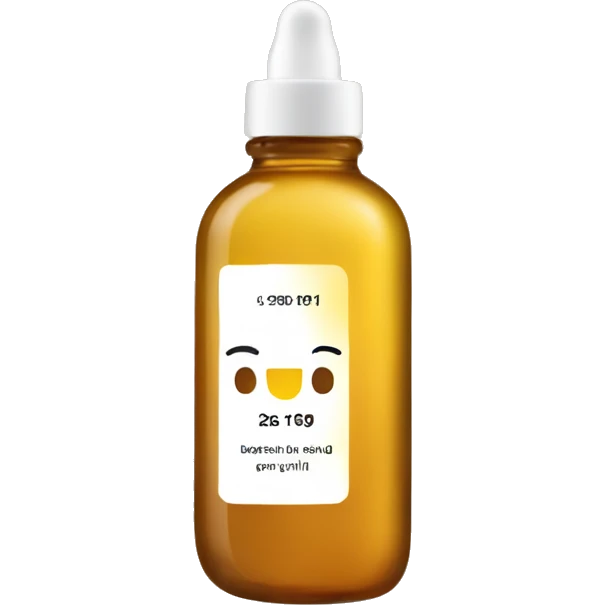 bottle of body oil with label emoji