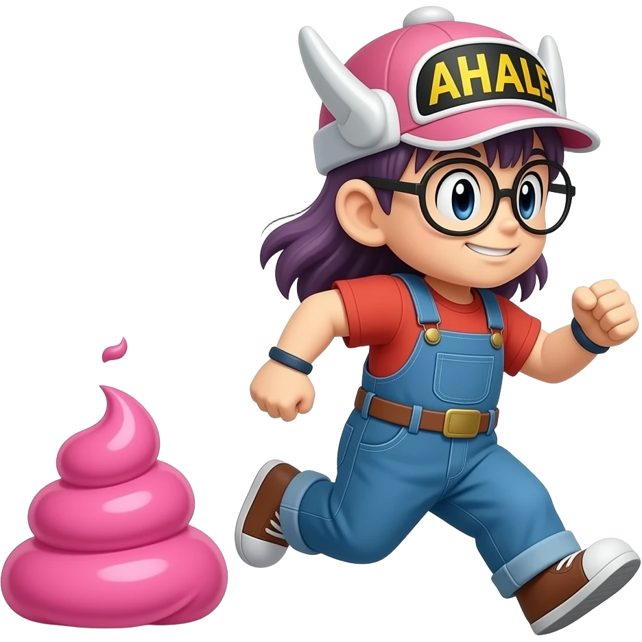 Arale corriendo detras de la caca rosa emoji