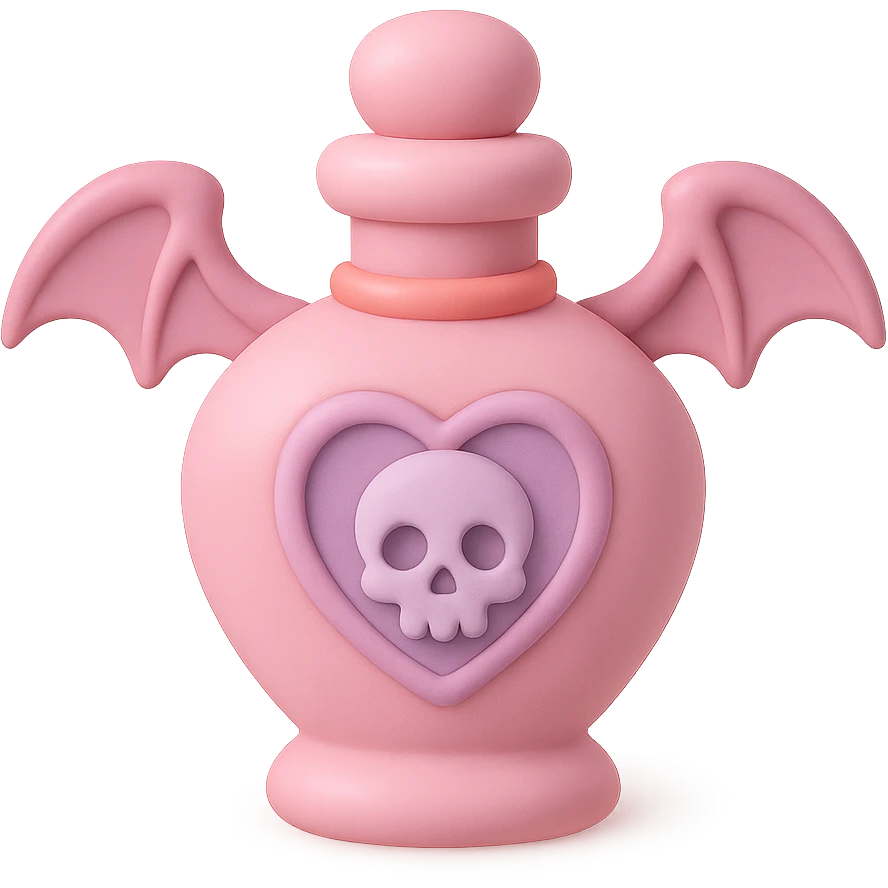 pink goth potion bottle, soft and cute gothic emoji