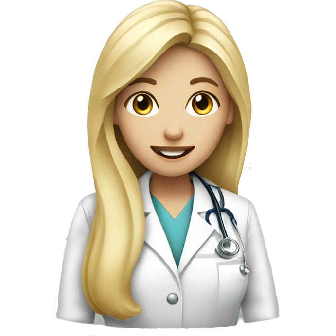 Blonde girl Doctor Dentist looking at a RX emoji