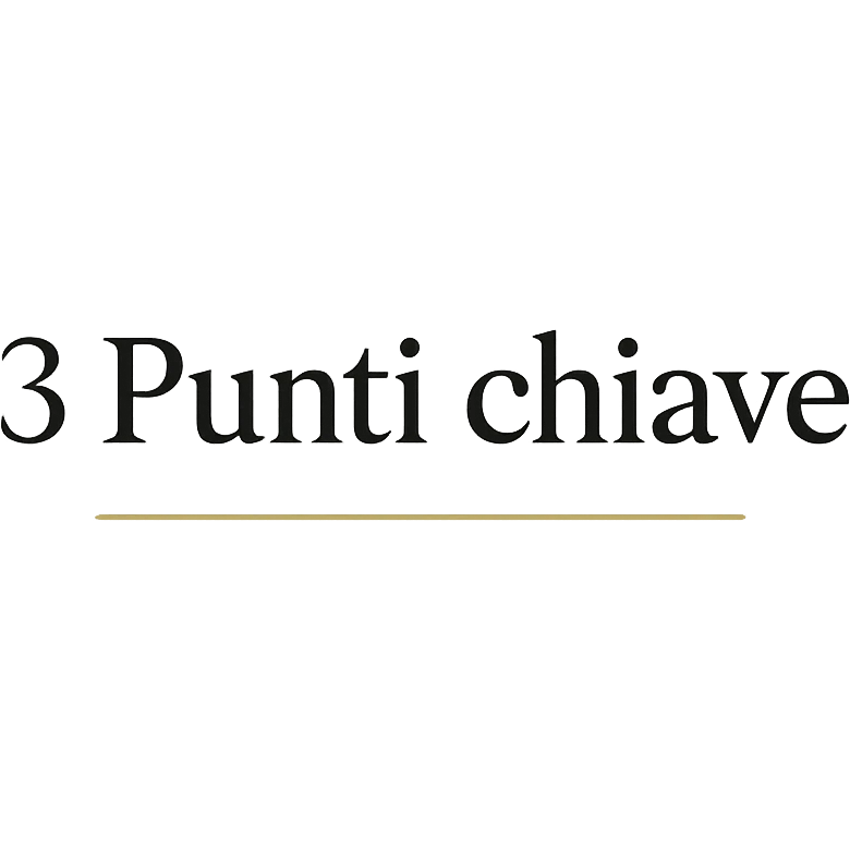 text '3 Punti chiave' in refined serif font, centered composition, thin golden line under the text, elegant and professional style for corporate use emoji
