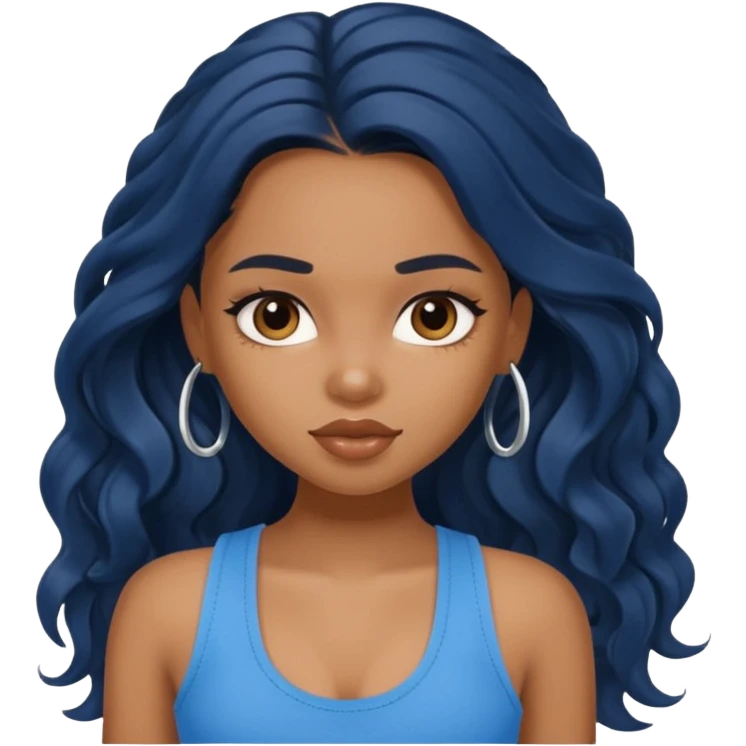 a pretty bratz brown girl with long wavy black color hair and a blue tank top on emoji