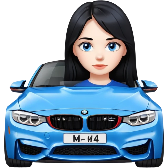 Make a cute Russian girl with black hair and blue eyes with a BMW m4 emoji