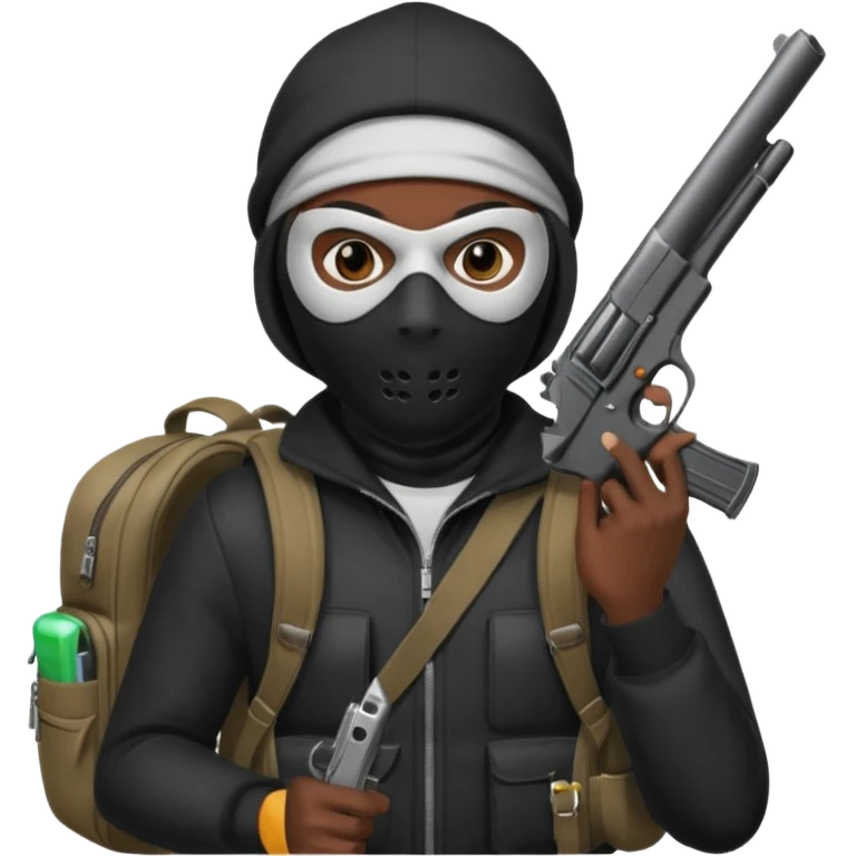 Chicago savage with skully mask on and backpack and big ass hand gun  emoji