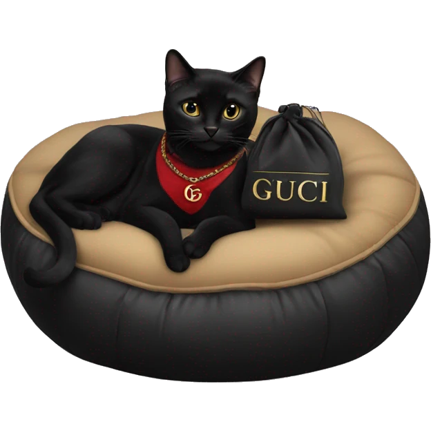 Black cat living in luxury on a Gucci beanbag emoji