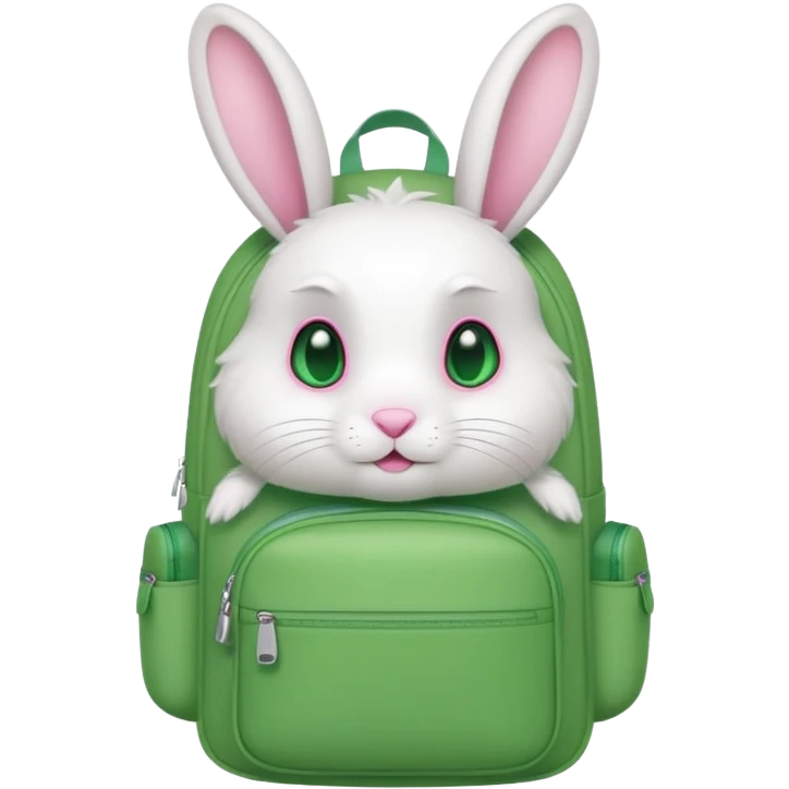 white rabbit wear green backpack emoji