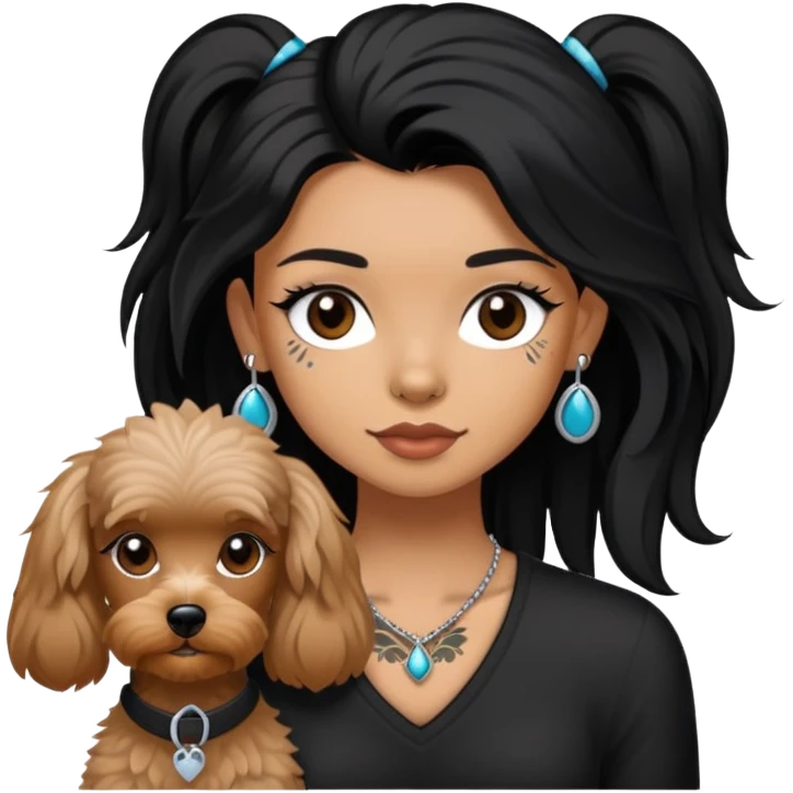 girl with long black  straight hair and tattoos and a  white Yorkshire and a brown poodle emoji