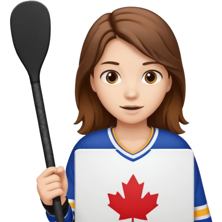 Girl hockey fan with brown long hair holding a large blank sign emoji