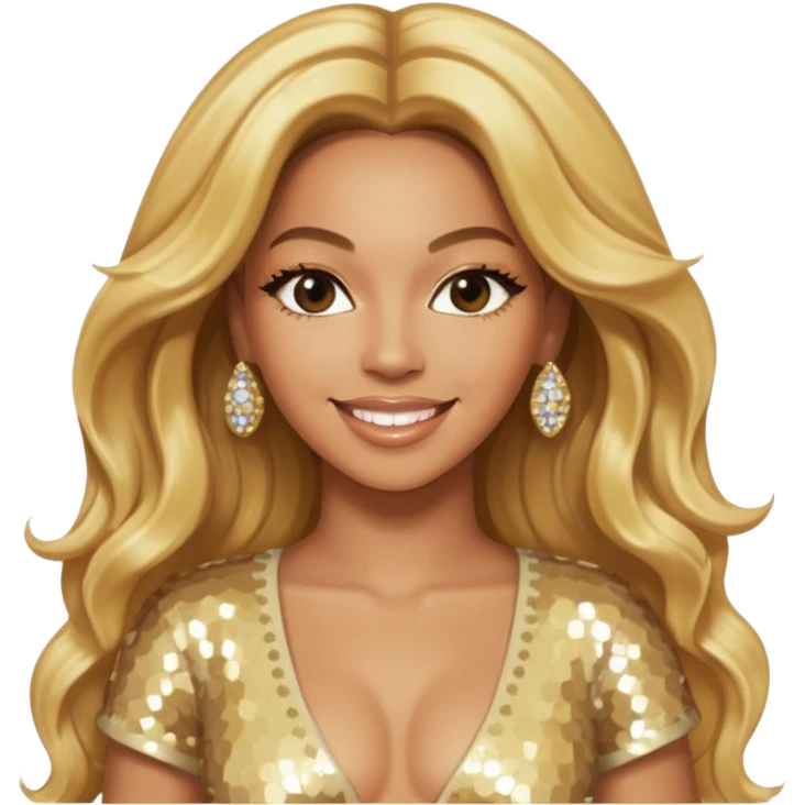 Beyonce from Destiny's Child with long golden blonde hair, cream sequin outfit emoji