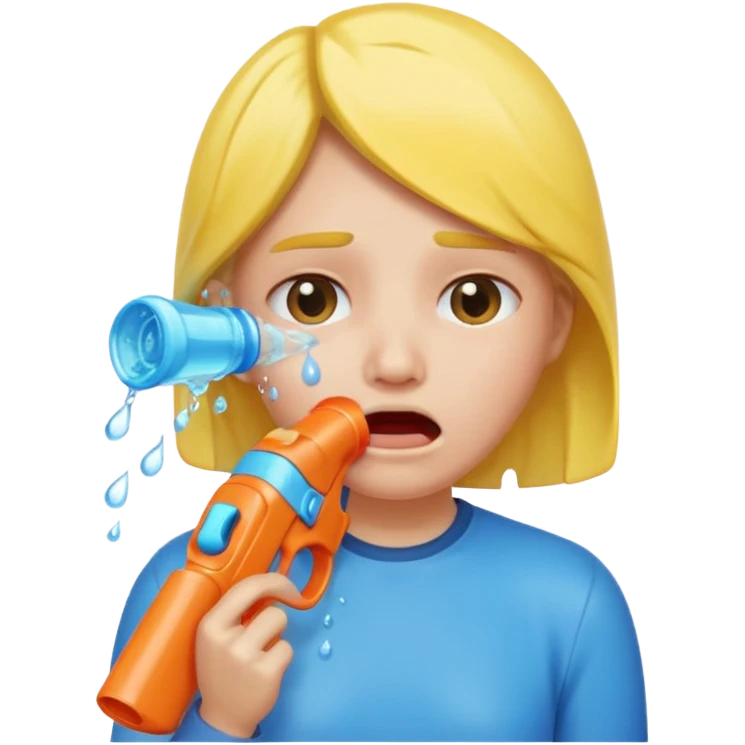 Crying face with hand over mouth and water gun to head emoji