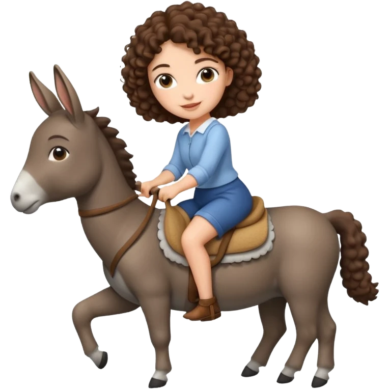 cute woman short tight curly brown hair riding an gentle donkey emoji
