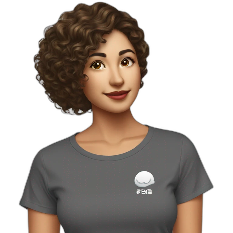 mujer cabello medio liso con ondas camiseta con logo 4tech emoji