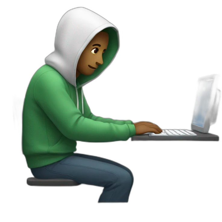 white man typing on apple computer wearing hoodie emoji