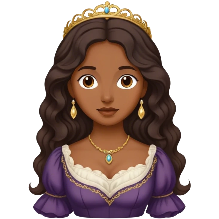 lady with medium brown skin, long wavy dark hair, soft features regency dress emoji