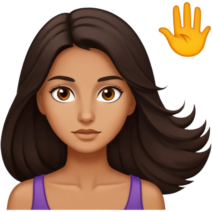 woman with slightly tanned skin, dark brown long hair, dark brown eyes emoji
