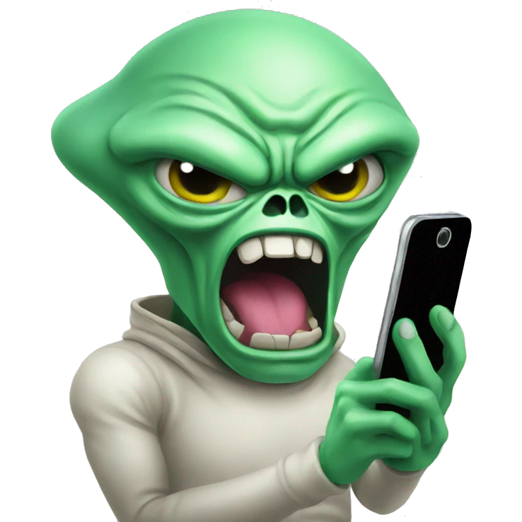 angry alien with a cellphone emoji