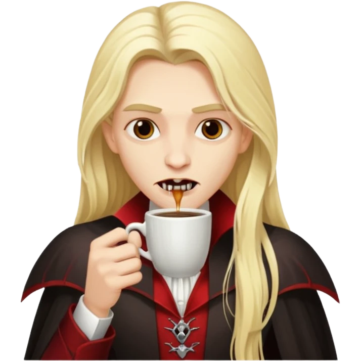 blonde long haired vampire drinking coffee emoji