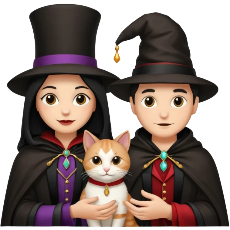 magician couple and their pet cat emoji