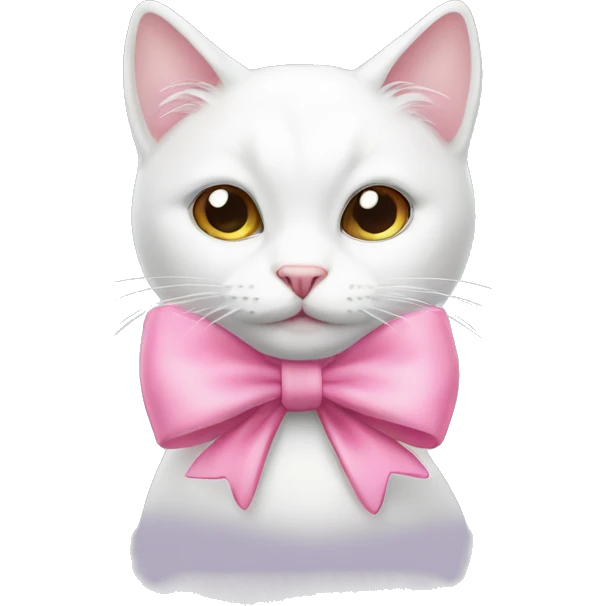 White cat with pink bow emoji