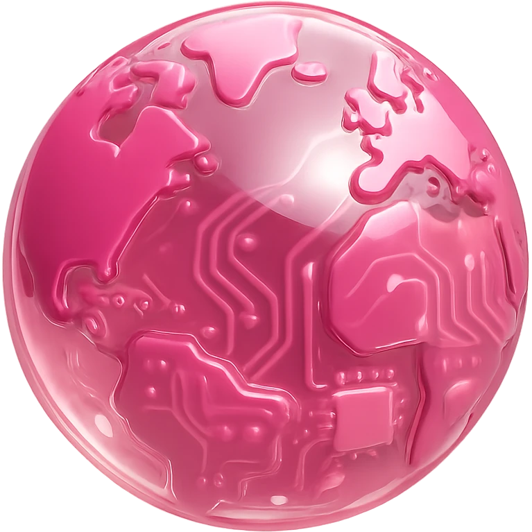 pink globe, stylized, glossy finish, reflective surface emoji