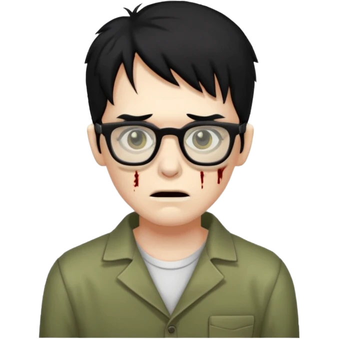 zumbie de cabelo preto grande,olhos pretos e oculos quadrados pequeno emoji