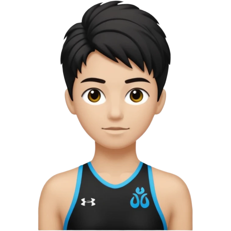 Un personnage qui a les cheveux noirs dans le côté et qui porte un maillot de l’om emoji