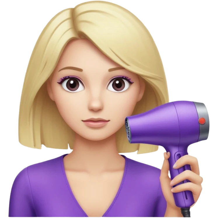 blonde using a purple Dyson hair dryer emoji