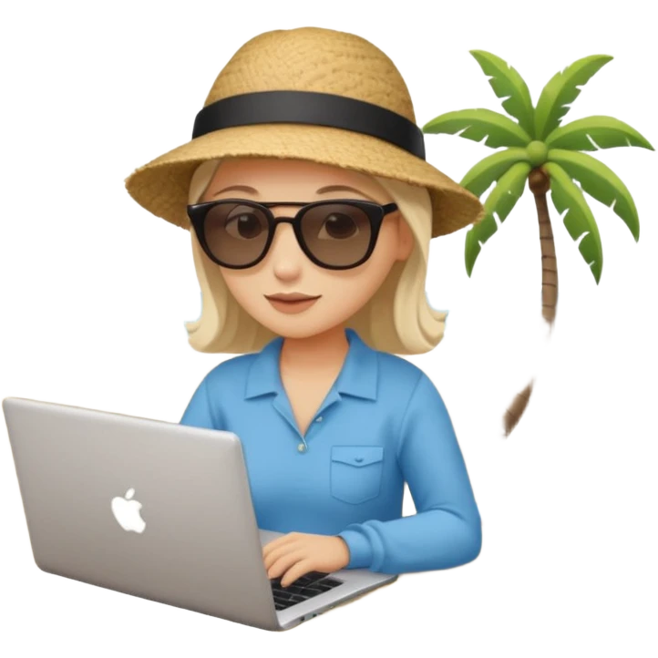 person neutral am laptop und im hintergrund einen strand emoji