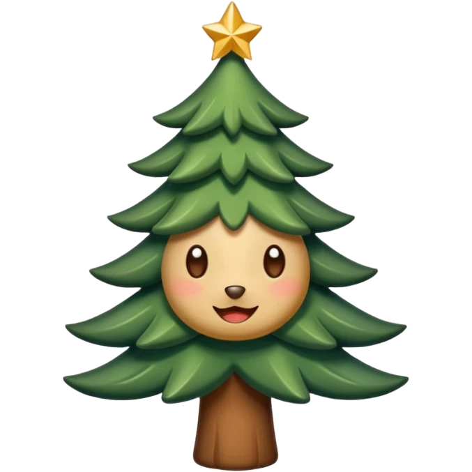 Un emoji représentant un petit sapin stylisé, sans bouche, avec deux grands yeux de biche brillants couleur cannelle. Style minimaliste, mignon et expressif, comme un sticker ou un emoji moderne. Fond parfaitement transparent, haute qualité, bien centré. emoji