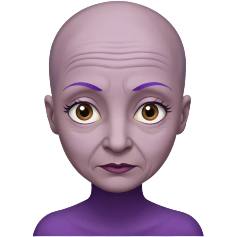 make her skin purple, she has no hair and her eyelashes are huge and she's old emoji