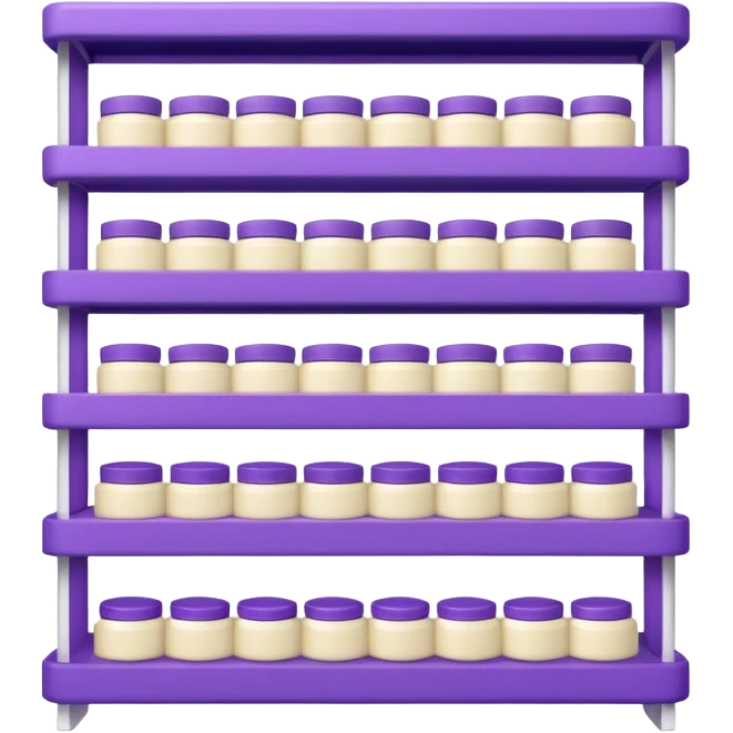 Japanese brand creams displayed on a purple storage shelf, arranged with horizontal variation and vertical consistency. emoji