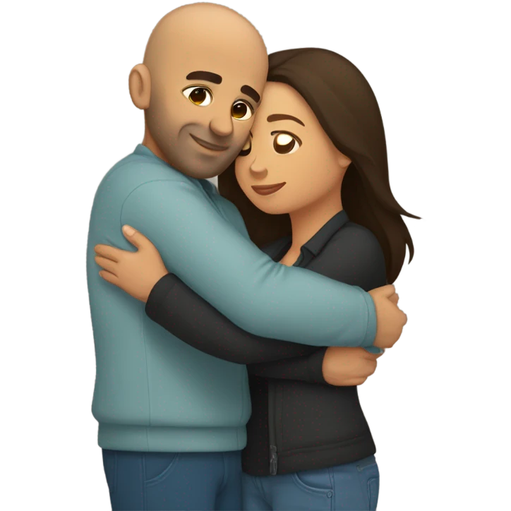 Comforting hug from brunette Puerto Rican to shorter bald male emoji