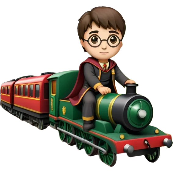 Harry Potter mowing the lawn on the Hogwarts Express train emoji