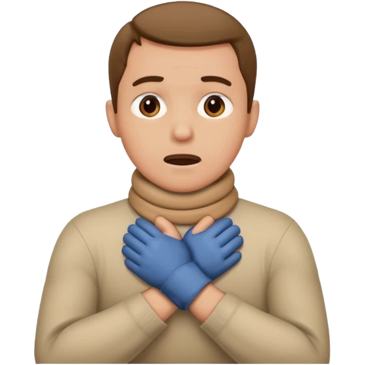 Man with hands gripped around neck crossed like he is choking emoji
