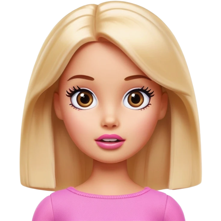 Barbie in the real world with wide ￼surprised eyes emoji