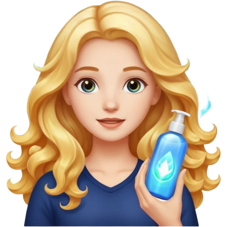 menina branca com cabelos longos ondulados cuidando dos cabelos e brilho ao redor emoji