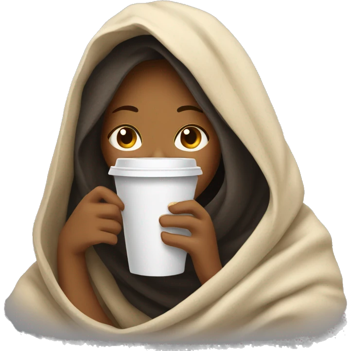 girl inside a blanket sipping cold coffee  emoji