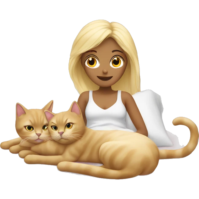 Blond girl in bed with 2 cats  emoji