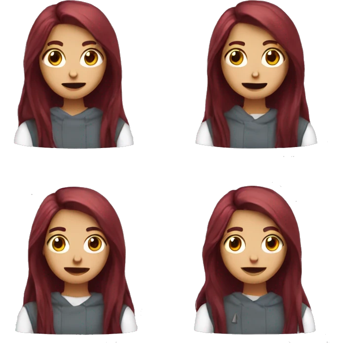 A girl with maroon long hair and a camera, different emotions emoji