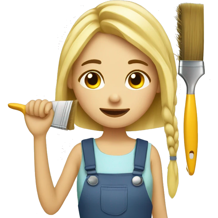blonde girl tired with a brush for repairs home renovation emoji
